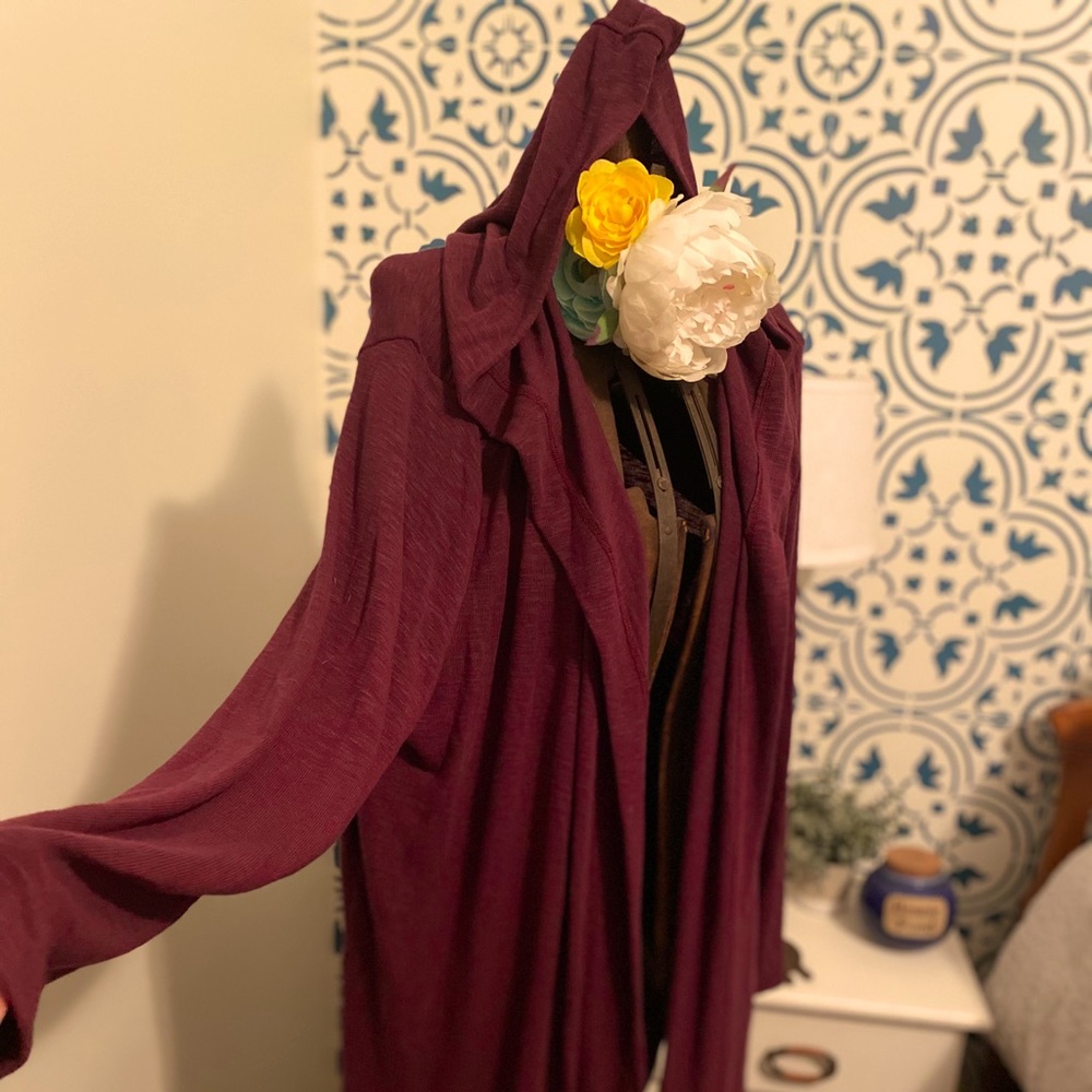 Maroon hooded light weight cardigan sweater 2X